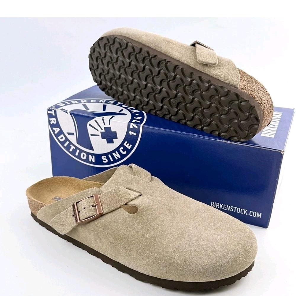 Birkenstock Beige Suede Slip-On Shoes